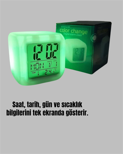 Kronometre ve Takvim Destekli Renk Değiştiren LED Dijital Küp Saat