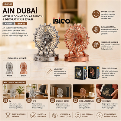 Küçük Aın Dubai Metalik Dönme Dolap Biblosu - Dekoratif Süs Eşyası Krom - Bakır Bx40