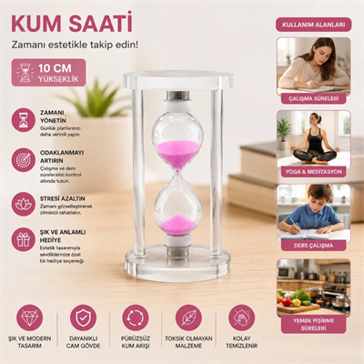 Küçük Boy Cam Standlı Kum Saati - 10 cm Yükseklik - Dekoratif Süs Eşyası