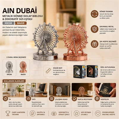Küçük Boy Metalik Dönme Dolap Biblosu - Ain Dubai Figürü - Dekoratif Süs Eşyası
