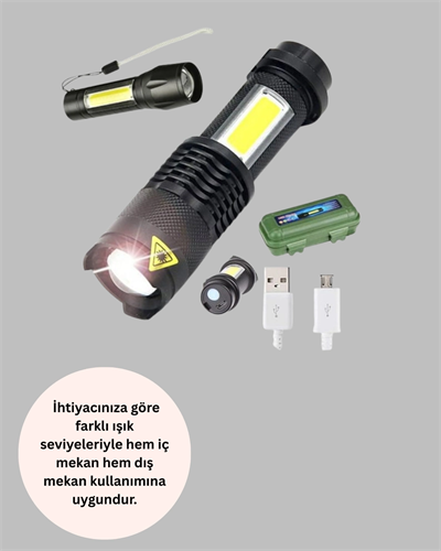Küçük Boy Şarjlı LED El Feneri Taşınabilir Klipsli