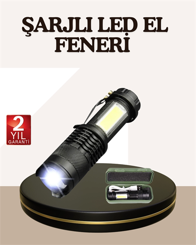 Küçük Boy Şarjlı LED El Feneri Taşınabilir Klipsli