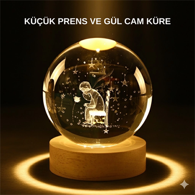 Küçük Prens Işıklı Küre Lamba Ahşap Taban Büyük Boy Hediyelik