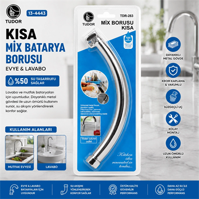 Kuğu Evye - Lavabo Kısa Mix Batarya Borusu Krom Kaplama - Vakumlu - Süzgeçli Uç Bx40