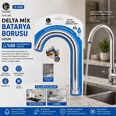 Kuğu Evye - Lavabo Uzun Delta Mix Batarya Borusu Krom Kaplama - Vakumlu - Süzgeçli Uç Bx40