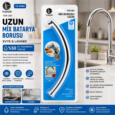 Kuğu Evye - Lavabo Uzun Mix Batarya Borusu Krom Kaplama - Vakumlu - Süzgeçli Uç Bx40