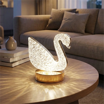 Kuğu Model Kristal Led Masa Lambası – Dokunmatik, 3 Renk Işık Modlu, Şarjlı Mini Dekoratif Gece Lambası Bx40