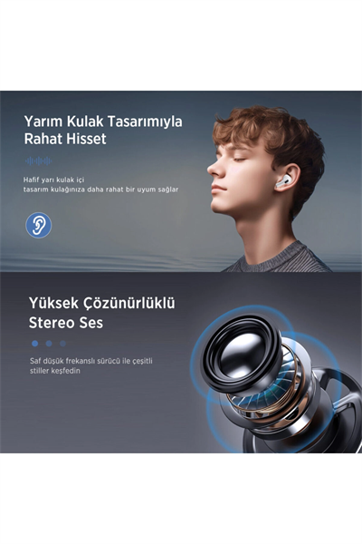 Kulak İçi Kablosuz Bluetooth Kulaklık, Dokunmatik Kontrol ve Gürültü Önleme Özellikli, Beyaz Renk