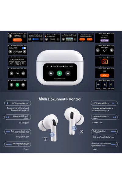 Kulak İçi Kablosuz Bluetooth Kulaklık, Dokunmatik Kontrol ve Gürültü Önleme Özellikli, Beyaz Renk