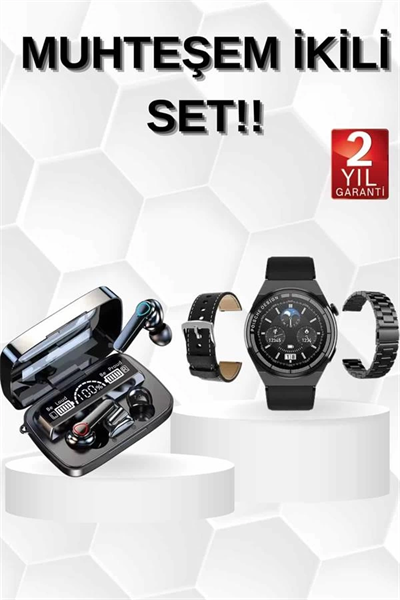 Kulak İçi Kablosuz Bluetooth Kulaklık ve NFC ve GPS Özellikli Akıllı Saat Alarm ve Titreşim