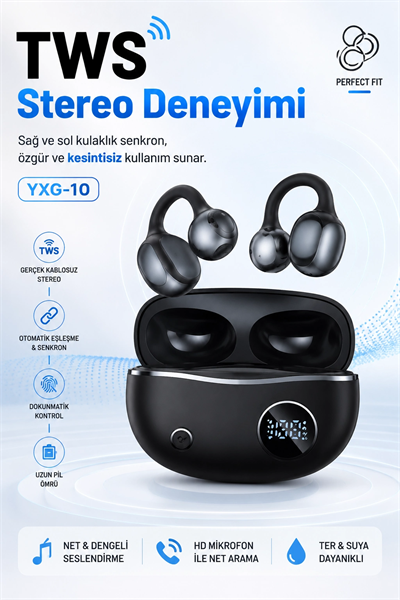 Kulak Kancalı Kablosuz Bluetooth Kulaklık Şarj Kutulu Mikrofonlu Spor Kullanım