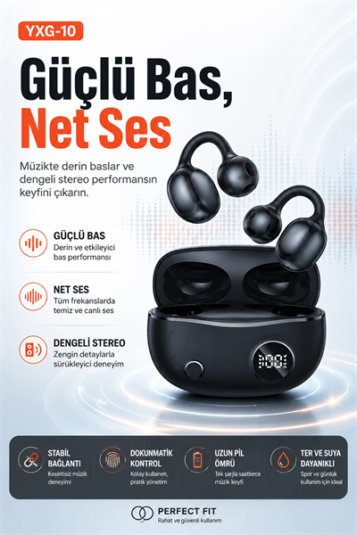 Kulak Kancalı Kablosuz Bluetooth Kulaklık Şarj Kutulu Mikrofonlu Spor Kullanım