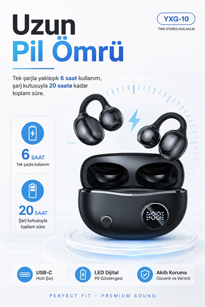 Kulak Kancalı Kablosuz Bluetooth Kulaklık Şarj Kutulu Mikrofonlu Spor Kullanım