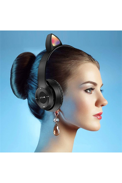 Kulak Üstü Bluetooth Kulaklık, RGB Işıklı ve Dokunmatik Kontrollü, Mikrofonlu, Siyah Renk