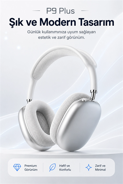 Kulak Üstü Kablosuz Bluetooth Kulaklık Yumuşak Pedli Mikrofonlu Günlük Kullanım
