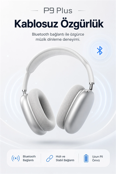 Kulak Üstü Kablosuz Bluetooth Kulaklık Yumuşak Pedli Mikrofonlu Günlük Kullanım