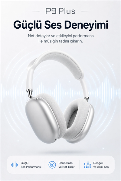 Kulak Üstü Kablosuz Bluetooth Kulaklık Yumuşak Pedli Mikrofonlu Günlük Kullanım