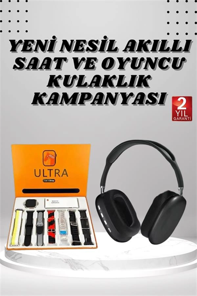 Kulak Üstü Kulaklık Pro9 ve Yeni Nesil Akıllı Saat Android ve İOS Uyumlu ANC Özelliği