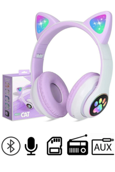 Kulak üstü Bluetooth kulaklık mor renk ANC mikrofon FM radyo SD kart aux girişli