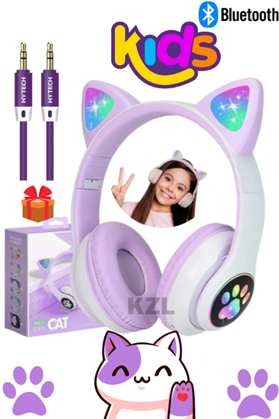 Kulak üstü Bluetooth kulaklık mor renk ANC mikrofon FM radyo SD kart aux girişli