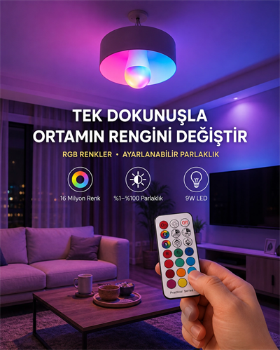 Kumanda Destekli Çok Renkli Akıllı LED Ampul Yeni Nesil