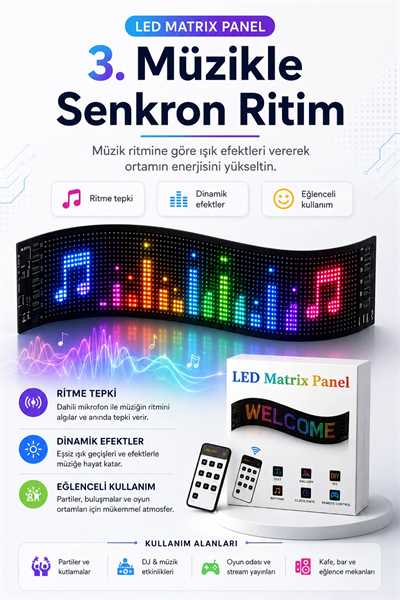 Kumandalı LED Matrix Panel Kayan Yazı Tabelası Renkli Mesaj Ve Saat Gösterimli