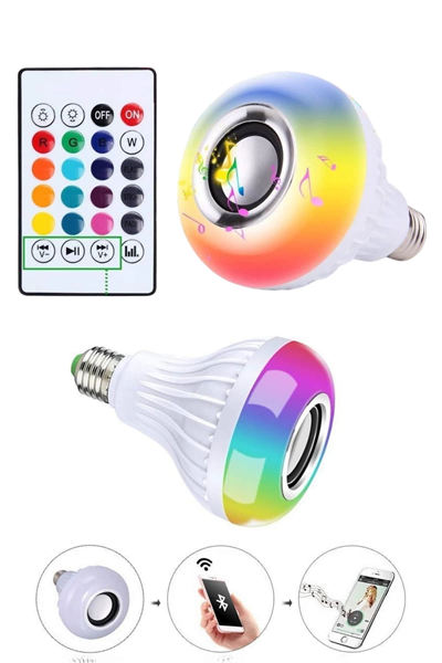 Kumandalı RGB Led Işık Bluetooth Hoparlör Ses Lambası Renkli Ampul