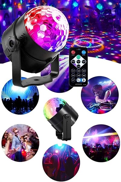Kumandalı Sese Duyarlı Çok Renkli LED Disko Topu - Lazer Işıklı Parti Küresi