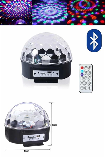 Küre Disko Topu Müzik Çalar Renkli Lazer Işıklı Bluetooth Disko Parti Işığı Kumandalı