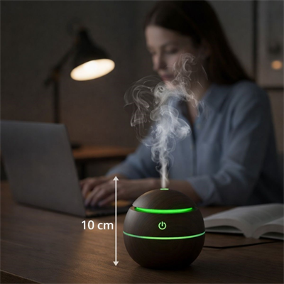 Küre Model Akasya Renk Hava Nemlendirici – Ultrasonik Soğuk Buhar Makinesi, LED Işıklı Masaüstü Oda Nemlendirici