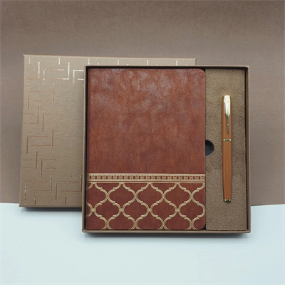 Kutulu - Lüks Deri Desenli Defter ve Metal Kalem - Hediye Seti