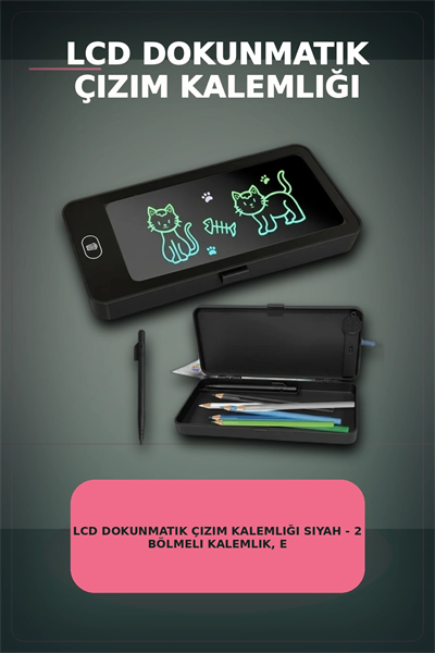 LCD Dokunmatik Çizim Kalemliği Siyah - 2 Bölmeli Kalemlik, Eğitici Çocuk Oyuncak BX-313442