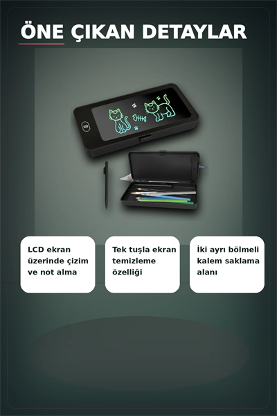 LCD Dokunmatik Çizim Kalemliği Siyah - 2 Bölmeli Kalemlik, Eğitici Çocuk Oyuncak BX-313442