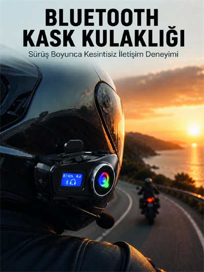 LCD Ekranlı Bluetooth Kask Kulaklığı FM Radyo ve SD Kart Girişli