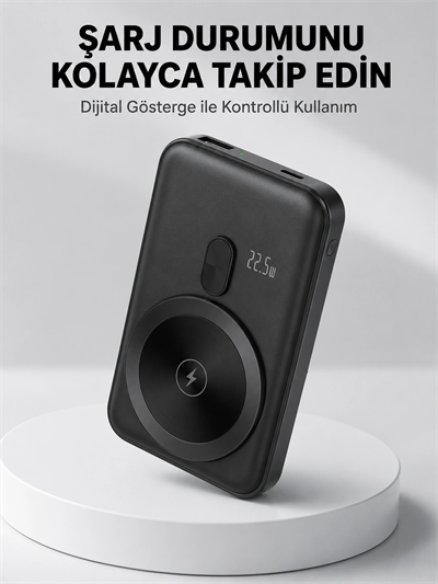 LCD Ekranlı Kablosuz Powerbank Type C ve USB Çıkışlı Yeni Nesil