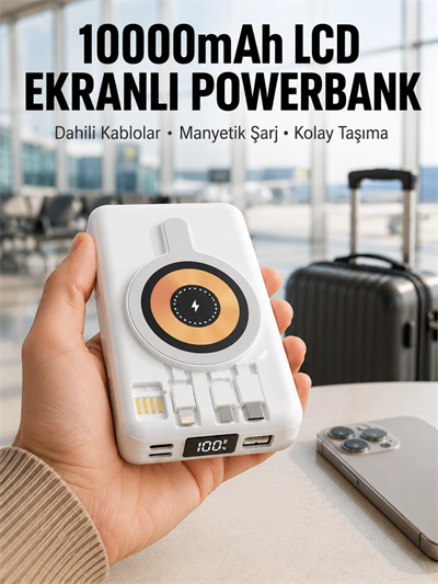 LCD Göstergeli Manyetik Powerbank Type C USB Girişli Yeni Nesil