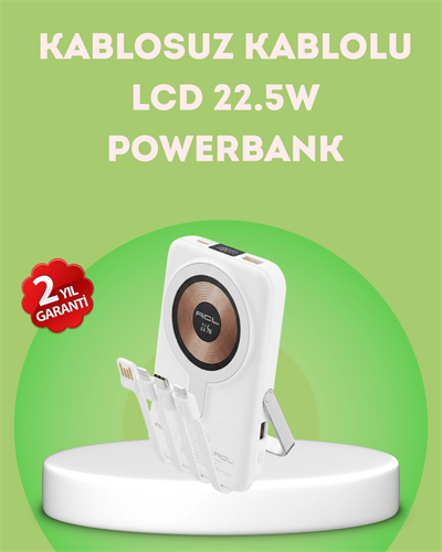 LCD Göstergeli Manyetik Powerbank Type C USB Girişli