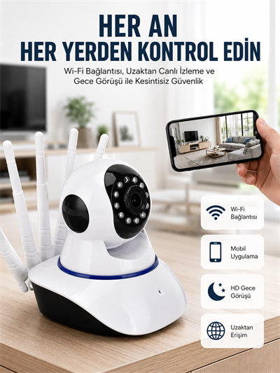 LED Aydınlatmalı 5 Antenli Motorlu 1080P Wifi Kamera Sensörlü Yeni Nesil