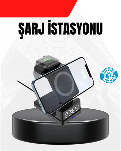 LED Dijital Saatli Kablosuz Şarj Cihazı – 3 Parlaklık Ayarlı, Şarj Koruma Teknolojili