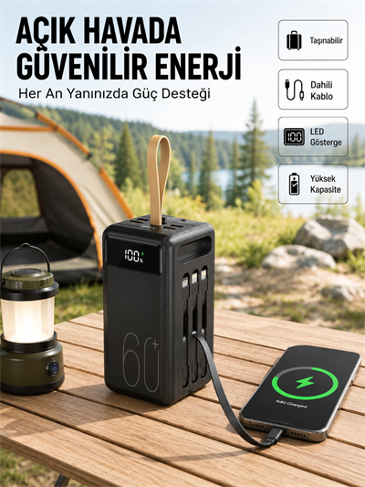 LED Ekranlı Çok Fonksiyonlu Taşınabilir Şarj Ünitesi Powerbank Yeni Nesil