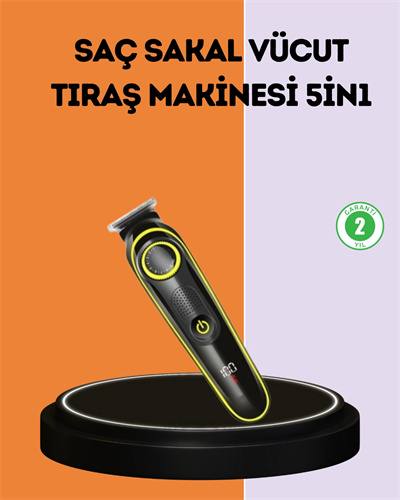 LED Ekranlı Şarjlı Saç ve Sakal Kesme Makinesi Erkek Bakım Cihazı Çok Başlıklı Set