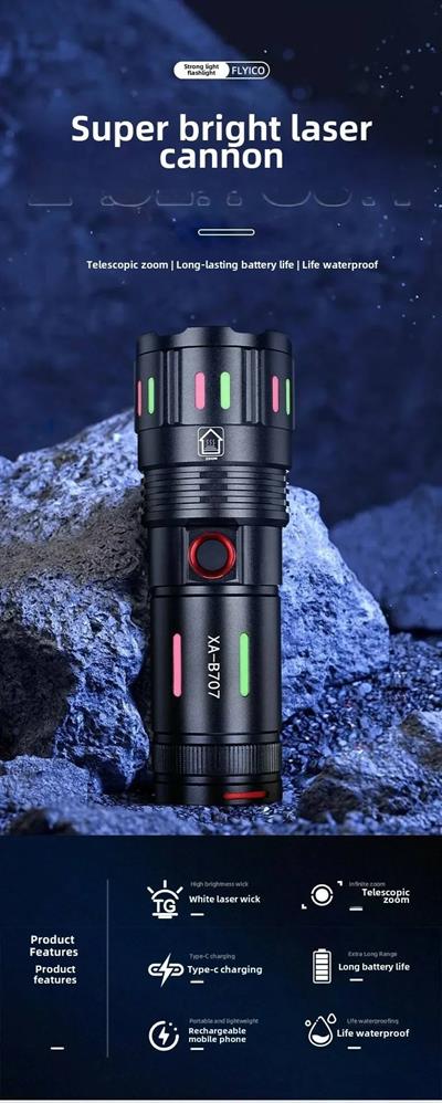LED El Feneri 2000 Lümen USB Şarj Edilebilir Flash Işığı Yüksek Güçlü El Feneri Taktiksel Uzun Menzil El Lambası XA-B707 (3936)