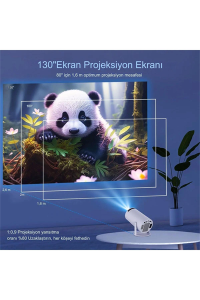LED FULL HD projeksiyon cihazı 1280x720 çözünürlük 200 ansilümen 3000:1 kontrast beyaz