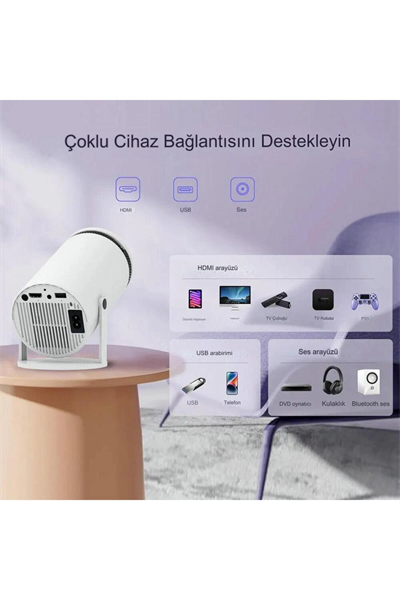 LED FULL HD projeksiyon cihazı 1280x720 çözünürlük 200 ansilümen 3000:1 kontrast beyaz