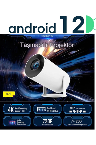 LED FULL HD projeksiyon cihazı 1280x720 çözünürlük 200 ansilümen 3000:1 kontrast beyaz
