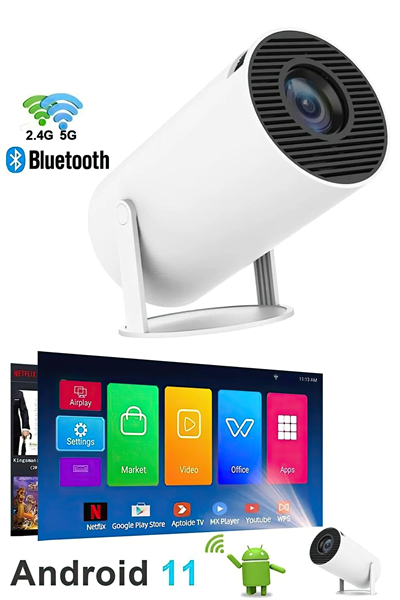 LED FULL HD projeksiyon cihazı 2160x1440 çözünürlük WiFi Bluetooth USB HDMI beyaz