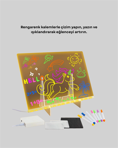 LED Işıklı Akrilik Yazı Tahtası Renkli Kalem Setiyle