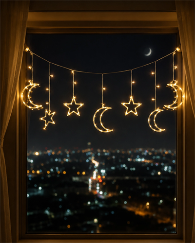 LED Işıklı Ay Yıldız Ramazan Dekoru İç Mekan Süsleme Aydınlatması