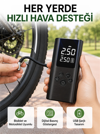 LED Işıklı Dijital Hava Pompası Araba Bisiklet Uyumlu