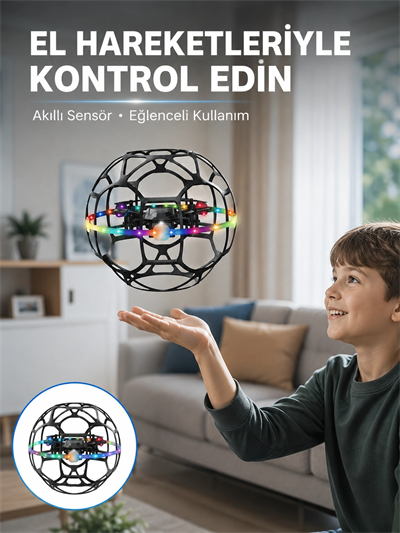 LED Işıklı Futbol Topu Mini Drone Akıllı Sensörlü El Kontrollü